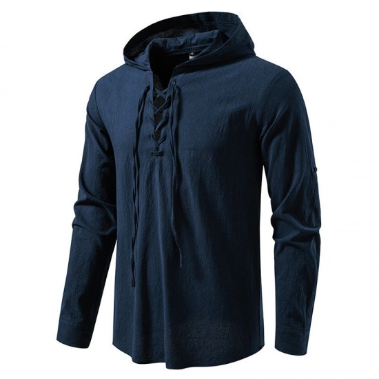2025 New European-Sized Men's Long-Sleeved Hooded Casual Shirt
