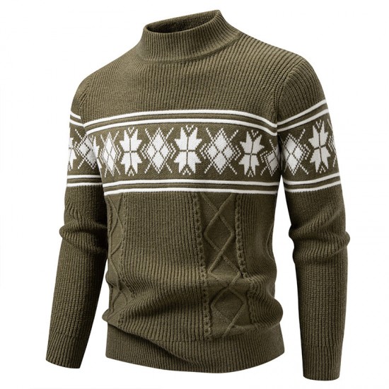 2025 Autumn and Winter New Men's Fashion Casual Knitted Sweater: Retro Jacquard Bottoming Shirt