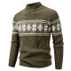 2025 Autumn and Winter New Men's Fashion Casual Knitted Sweater: Retro Jacquard Bottoming Shirt