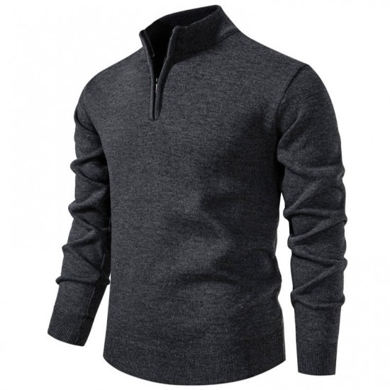 Men's New Solid Color Thickened Sweater: Stand-Up Collar Half-Zip Slim-Fit Knit Top, Men's Top
