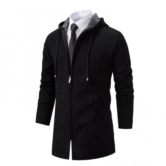 Autumn/Winter Men's Mid-Length Cardigan Sweater: Fleece Cardigan Hooded Jacket, Cardigan Sweater