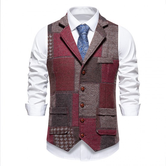 2025 European Size Men's New Autumn/Winter Retro Casual Patchwork Lapel Suit Vests