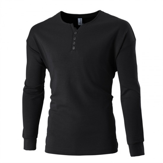 2025 Autumn and Winter New European-Sized Men's Fashionable V-Neck Button-Down Casual Long-Sleeved T-Shirt