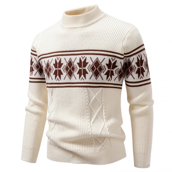 2025 Autumn and Winter New Men's Fashion Casual Knitted Sweater: Retro Jacquard Bottoming Shirt