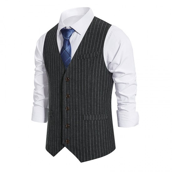 European Size New Men's Striped Single-Breasted Vest: Casual Striped Suit Retro Vest