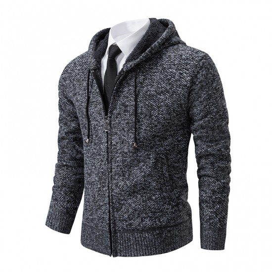 Men's Autumn and Winter: Cardigans, Sweaters, Men's Knitted Hooded Fleece Casual Thickened Jackets