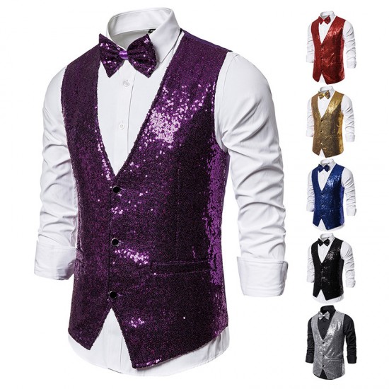 New Men's Stage Costume: Small Sequin Vest for Photo Studio Host, Singer, Emcee