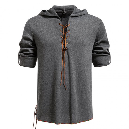 2025 European New Men's Drawstring Hooded Casual Fashion Long-Sleeved T-Shirt
