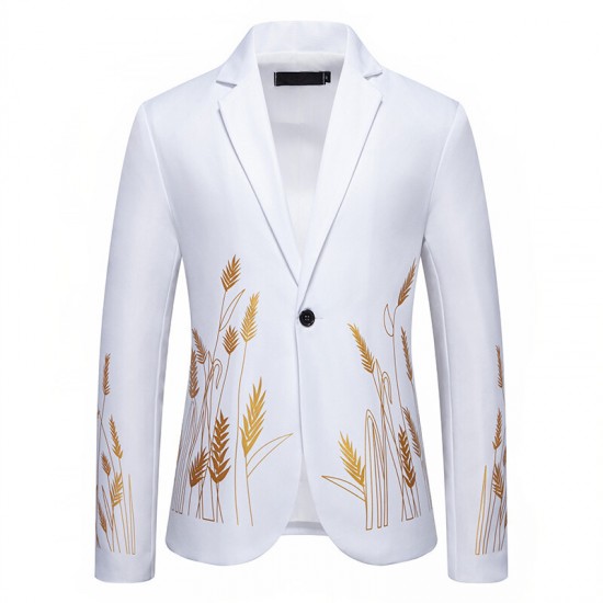 2025 Spring and Summer: Men's Casual New Palace-style Wheat Ear Print Slim-fit Suits