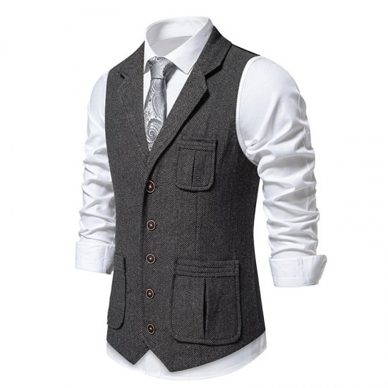 Wholesale Men's Herringbone Single-Breasted Lapel Vest