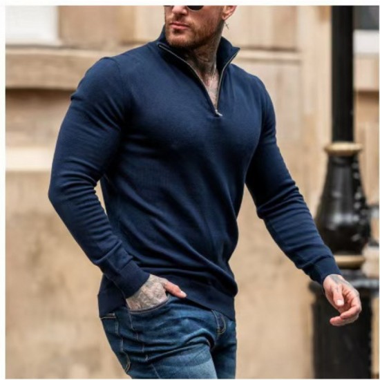 2025 New Autumn/Winter Men's Clothing: Autumn/Winter Plus-size Zippered Half-turtleneck Pullover Sweater, Men's Long-sleeved Sweater