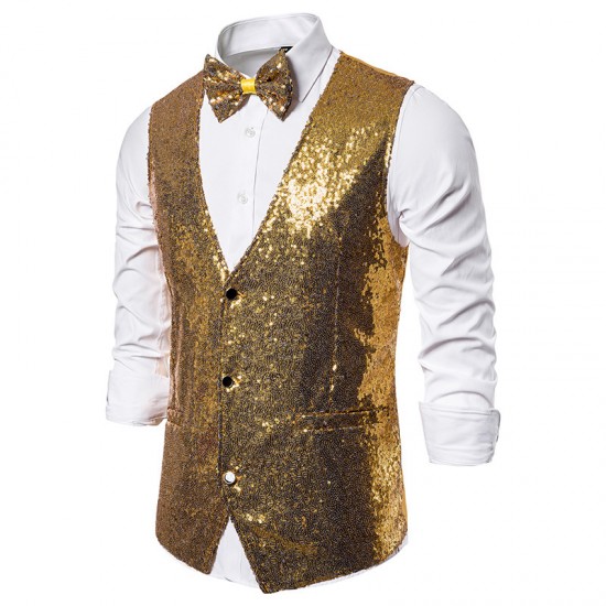 New Men's Stage Costume: Small Sequin Vest for Photo Studio Host, Singer, Emcee