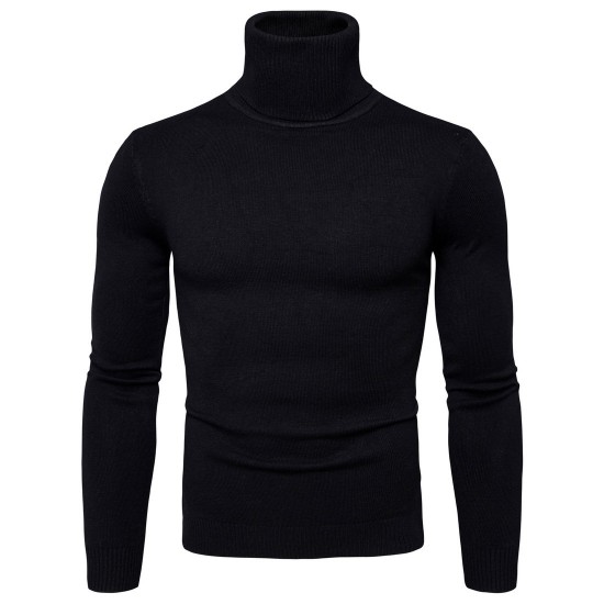 New Men's Solid Color Slim Turtleneck Sweater: Oversized Casual Sweater