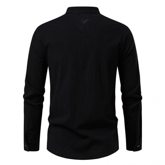 2025 European New Medieval Pirate Drawstring Men's Cotton and Linen Casual Long-Sleeved Shirt