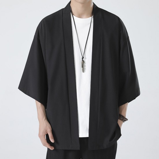 Summer Style: Men's Loose-fitting Casual Three-quarter Sleeve Ice Silk Sun-protective Jacket, Couple's Cropped T-shirt, Men's Cape