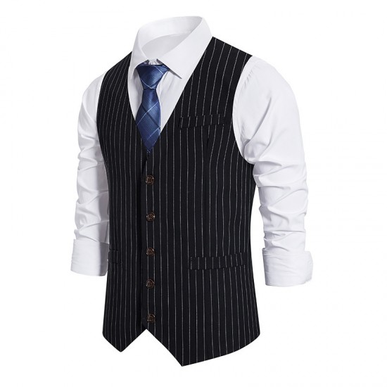 European Size New Men's Striped Single-Breasted Vest: Casual Striped Suit Retro Vest