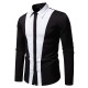 2025 European Size New Men's Black and White Patchwork Lapel Casual Long-Sleeved Shirt