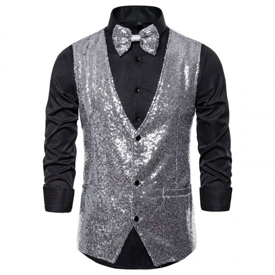New Men's Stage Costume: Small Sequin Vest for Photo Studio Host, Singer, Emcee