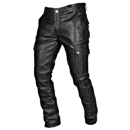 Spring/Autumn New Punk European and American Gothic Style: Dark Rock Motorcycle Leather Pants, Men's Casual American PU Leather Trousers