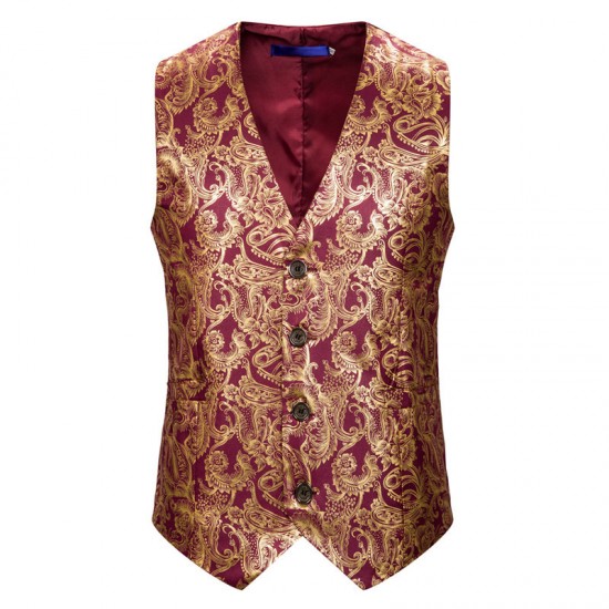 Autumn and Winter Large Size Vest: New European Size Gold-stamped Cashew Print Suit Vest