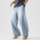 2025 Autumn/Winter New Style Retro American Jeans: Men's Elastic Waist Plus-size Straight-leg Casual Wide-leg Pants