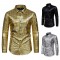 New Men's Casual Checkered Gold Stamping Stage Costume: Banquet Fashion Long-sleeved Shirt