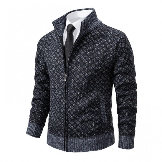 2025 Fall/Winter: Men's Plaid Jackets, Men's Stand-Up Collar Slim Fit Long-Sleeved Casual Sweaters, Men's Fashion Outerwear
