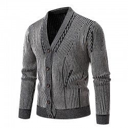 Men's Autumn Casual Fashion Sweater: Striped Long-Sleeved Cardigan Jacket