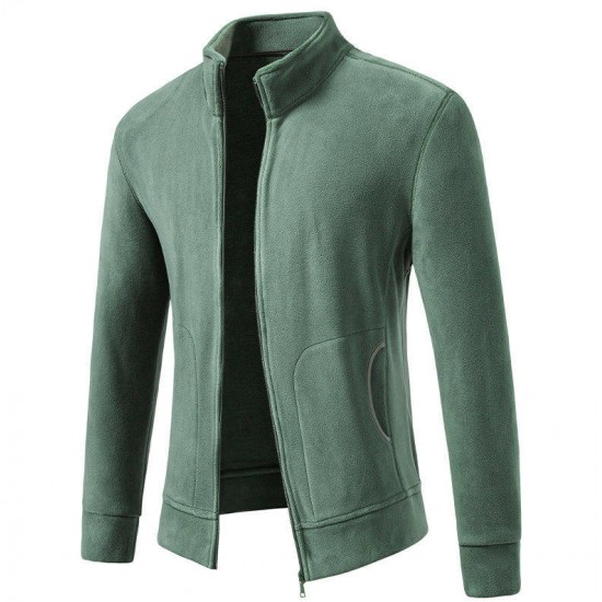 2025 European Autumn/Winter Men's Fleece Casual Cardigan: Stand Collar Sweater, Versatile Plush Jacket