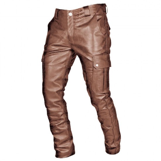 Spring/Autumn New Punk European and American Gothic Style: Dark Rock Motorcycle Leather Pants, Men's Casual American PU Leather Trousers