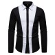 2025 European Size New Men's Black and White Patchwork Lapel Casual Long-Sleeved Shirt