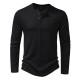 Spring/Autumn: Men's Bamboo Cotton Henley Collar Solid Color Men's Casual Fashion Long-Sleeved T-Shirts