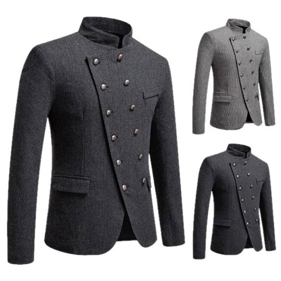 2025 New Autumn/Winter Men's Slim-Fit Suit: Stand-Up Collar, Slanted Placket, Performance Costume