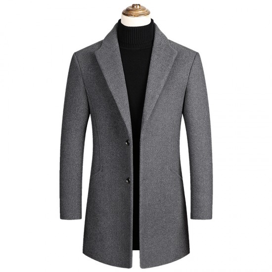 Autumn/Winter Men's Mid-Length Solid Color Tweed Trench Coat: Fashionable Casual Cardigan