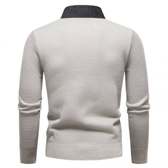 2025 Autumn/Winter Men's Fake Two-Piece Knitted Casual Shirt Collar Jacket: Fashionable Sweater