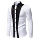 2025 European Size New Men's Black and White Patchwork Lapel Casual Long-Sleeved Shirt