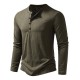 Spring/Autumn: Men's Bamboo Cotton Henley Collar Solid Color Men's Casual Fashion Long-Sleeved T-Shirts