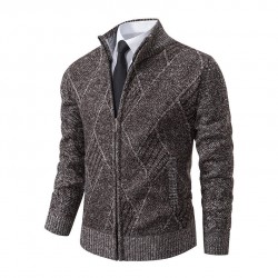 Men's Autumn/Winter Cardigan Casual Sweater: Plush Thickened Stand-up Collar Knitted Jacket