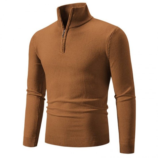 2025 New Autumn/Winter Men's Clothing: Autumn/Winter Plus-size Zippered Half-turtleneck Pullover Sweater, Men's Long-sleeved Sweater