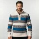 2025 Autumn New Men's Half-Zip Fleece Striped Sweater: Casual Knit Sweater