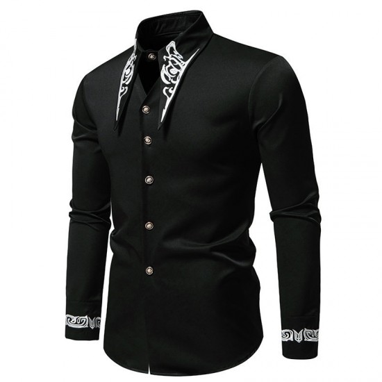 Autumn/Winter European and American Men's Casual Fashion Embroidered Shirt: African-style Long-sleeved Shirt