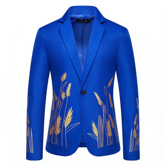 2025 Spring and Summer: Men's Casual New Palace-style Wheat Ear Print Slim-fit Suits