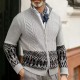 2025 Autumn and Winter New Men's Knitted Cardigan: Retro Cable-Knit Ethnic Style Stand-Up Collar Sweater