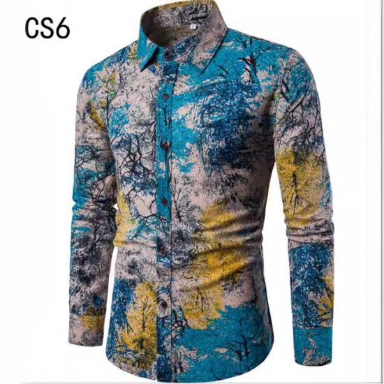 Perennial Bestseller: Ethnic Autumn Cotton and Linen British-style Slim-fit Long-sleeved Floral Shirts