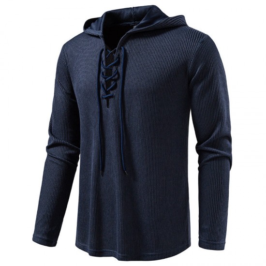 2025 European New Men's Drawstring Hooded Fashion Casual Long-Sleeved T-Shirt