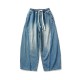 2025 Autumn/Winter New Style Retro American Jeans: Men's Elastic Waist Plus-size Straight-leg Casual Wide-leg Pants