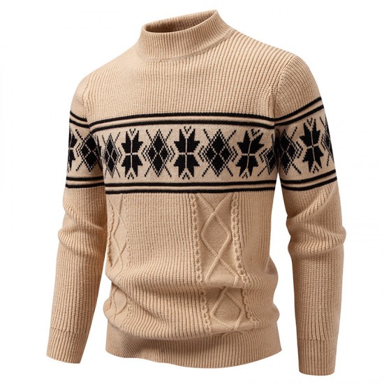 2025 Autumn and Winter New Men's Fashion Casual Knitted Sweater: Retro Jacquard Bottoming Shirt