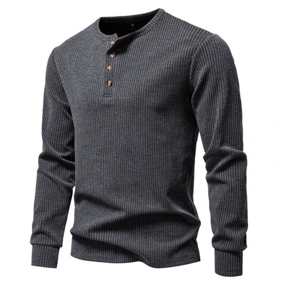 2025 European Size New Men's Henley Collar Casual Long Sleeve T-Shirt: Men's Autumn/Winter Simple Base Shirt
