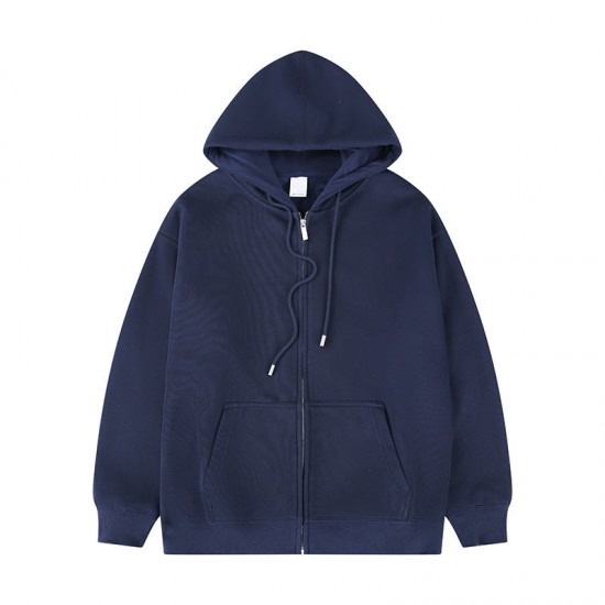 Autumn/Winter Men's Wide-Fit Loose American-Style Solid-Color Hooded Cardigan: Casual Sweatshirt Jacket