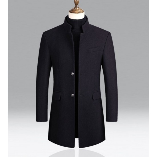2025 Men's Autumn and Winter: Thickened Woolen Coats, Mid-length Stand-Up Collar Casual Coats